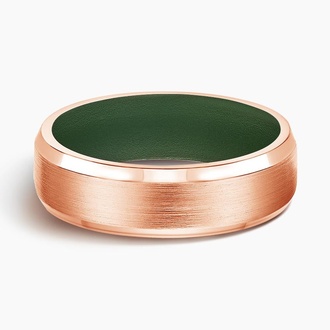 Beveled Edge Matte Green Cerakote 6.5mm Wedding Ring in 14K Rose Gold