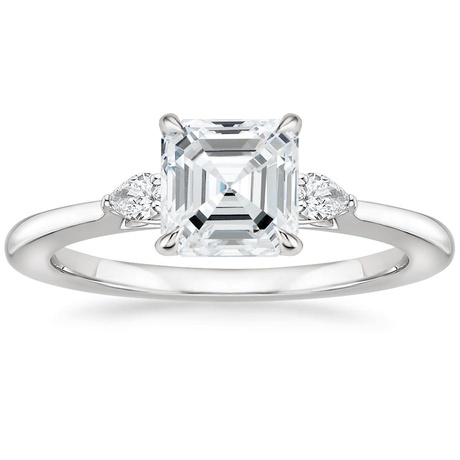18K White Gold Perfect Fit Three Stone Pear Diamond Ring with Luxe Ballad Diamond Ring