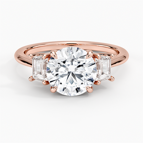 14K Rose Gold Embrace Three Stone Trapezoid Diamond Ring