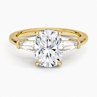 Symphony Tapered Baguette Three Stone with 2ct Elongated Cushion Certified Lab Diamond in 18K Yellow Gold