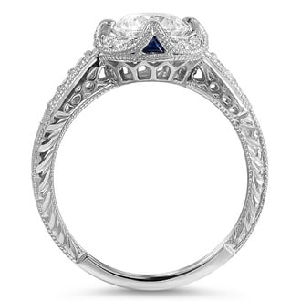 Custom Antique-Inspired Engraved Halo Diamond Ring