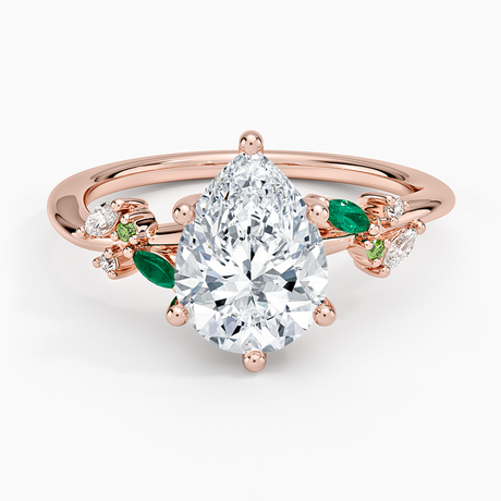 14K Rose Gold Arden Diamond Ring with Lab Emerald Accents