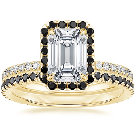 18K Yellow Gold Waverly Diamond Ring with Black Diamond Accents with Luxe Ballad Black Diamond Ring