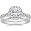 18K White Gold Lotus Flower Diamond Ring with Side Stones with 2mm Comfort Fit Wedding Ring