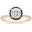 14K Rose Gold Waverly Halo Diamond Ring with Black Diamond Accents, smalltop view