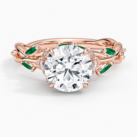 14K Rose Gold Secret Garden Lab Emerald and Diamond Ring (1/4 ct. tw.)