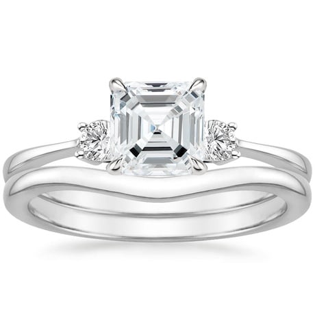18K White Gold Selene Diamond Ring (1/10 ct. tw.) with Petite Curved Wedding Ring
