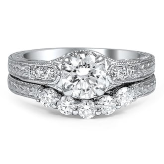 Custom Hand Engraved Five Stone Diamond Matched Set