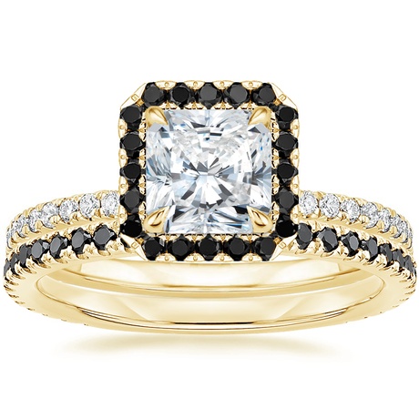 18K Yellow Gold Waverly Diamond Ring with Black Diamond Accents with Luxe Ballad Black Diamond Ring