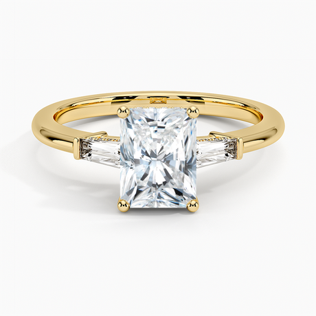 Tapered Baguette 3-Stone Diamond Engagement Ring with Hidden Halo