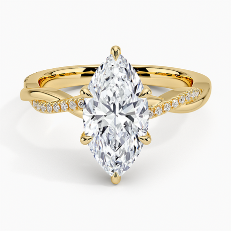 18K Yellow Gold Petite Twisted Vine Hidden Halo Pavé Diamond Ring