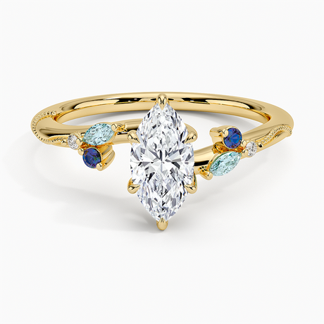 18K Yellow Gold Camellia Indigo Milgrain Ring
