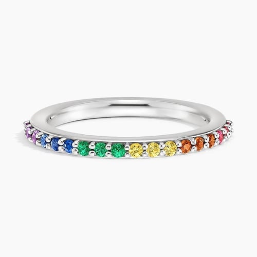 Rainbow Ring, Eternity Band, Gold Ring, Minimalist Ring, Colorful Ring, Rainbow Band 2024 Ring, Rainbow Jewelry, Multi Sapphire Ring, Womens Gift