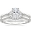 18K White Gold Trillion Three Stone Diamond Ring with Crescent Diamond Ring