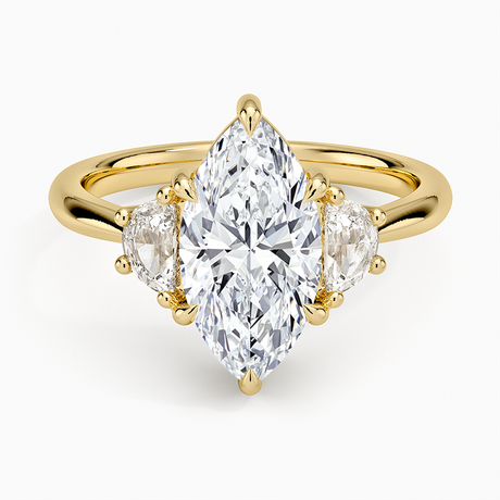 18K Yellow Gold Half Moon Three Stone Diamond Ring (1/4 ct. tw.)