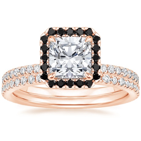 14K Rose Gold Waverly Diamond Ring with Black Diamond Accents with Luxe Ballad Diamond Ring