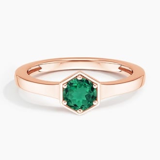Hex Lab Grown Emerald Signet Ring in 14K Rose Gold