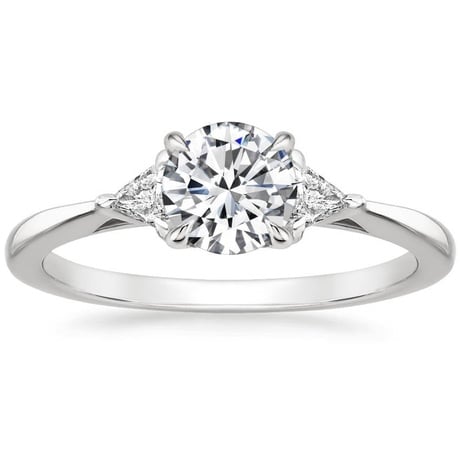 18K White Gold Trillion Three Stone Diamond Engagement Ring with Hadley Contoured Diamond Ring