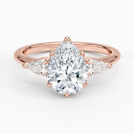 14K Rose Gold Fleur Three Stone Diamond Ring
