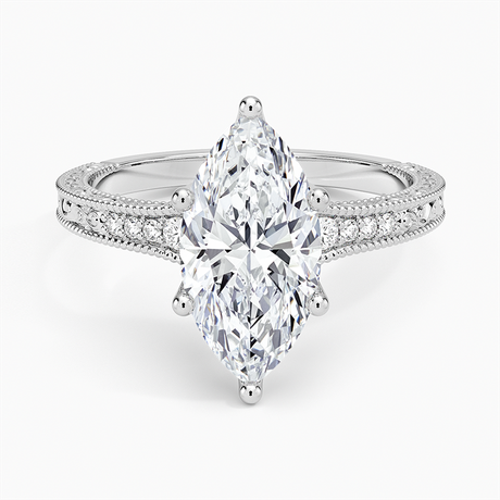 18K White Gold Hudson Engraved Diamond Ring