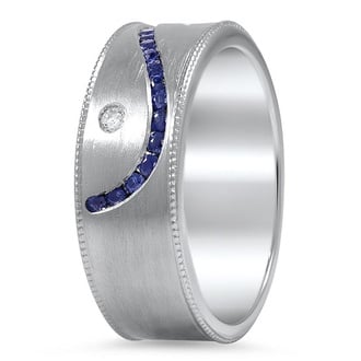 Custom Sapphire Wave and Diamond Wedding Ring