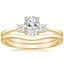 18K Yellow Gold Selene Diamond Ring (1/10 ct. tw.) with Petite Curved Wedding Ring