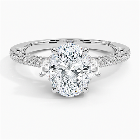 18K White Gold Tacori Lunetta Crescent Pavé Three Stone Diamond Ring
