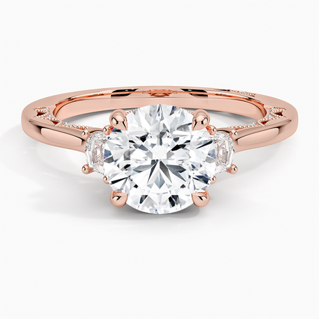 18K Rose Gold Tacori Lunetta Crescent Three Stone Diamond Ring