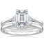 18K White Gold Trillion Three Stone Diamond Ring with Crescent Diamond Ring