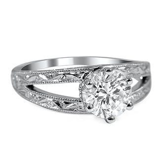 Custom Hand-Engraved Split Shank Solitaire Ring