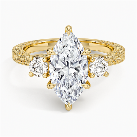 18K Yellow Gold Elsie Three Stone Engraved Diamond Ring (1/3 ct. tw.)