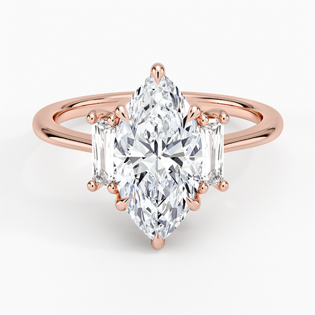 14K Rose Gold Vertical Baguette Three Stone Diamond Ring