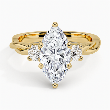 18K Yellow Gold Twisted Vine Three Stone Diamond Ring