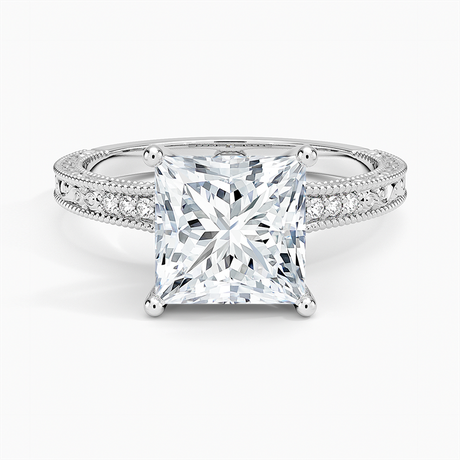 18K White Gold Hudson Engraved Diamond Ring