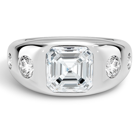 18K White Gold Sloane Flush Set Five Stone Diamond Dome Ring