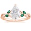 14K Rose Gold Willow Ring With Lab Emerald Accents, smalltop view