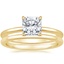 18K Yellow Gold Secret Halo Diamond Ring with Petite Comfort Fit Wedding Ring