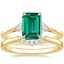 14K Yellow Gold Trillion Three Stone Diamond Ring with Crescent Diamond Ring