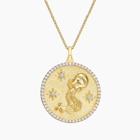 Luxe Aquarius Zodiac Diamond Medallion Necklace