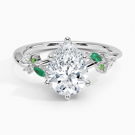 18K White Gold Arden Diamond Ring with Lab Emerald Accents