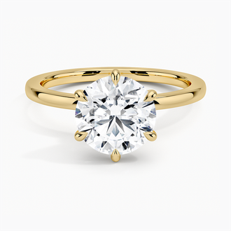 18K Yellow Gold Secret Halo Six-Prong Diamond Ring