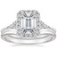 18K White Gold Nadia Halo Diamond Ring with Petite Curved Wedding Ring