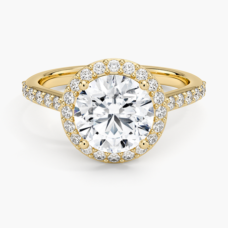 18K Yellow Gold Halo Diamond Ring with Side Stones (1/3 ct. tw.)
