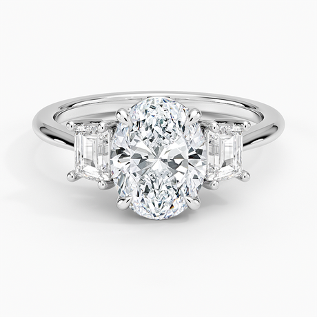 18K White Gold Embrace Three Stone Trapezoid Diamond Ring
