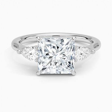 18K White Gold Opera Three Stone Diamond Ring