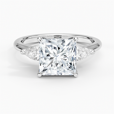 18K White Gold Fleur Three Stone Diamond Ring