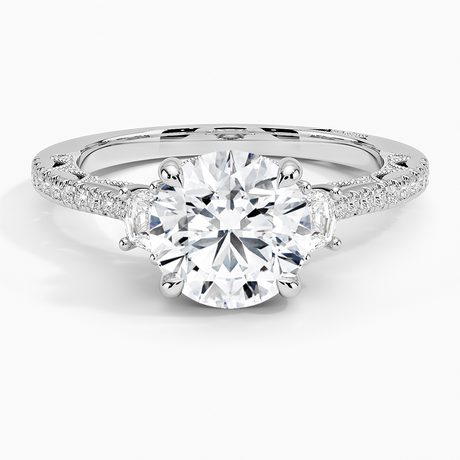 Platinum Tacori Lunetta Crescent Pavé Three Stone Diamond Ring