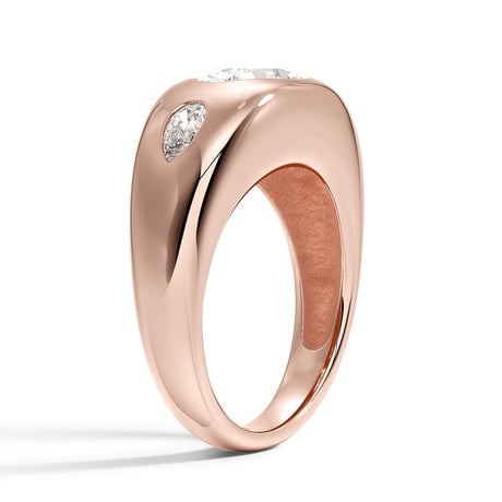 14K Rose Gold Sloane Flush Set Three Stone Diamond Dome Ring