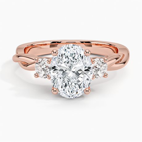 14K Rose Gold Twisted Vine Three Stone Diamond Ring