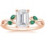 14K Rose Gold Willow Ring With Lab Emerald Accents, smalltop view
